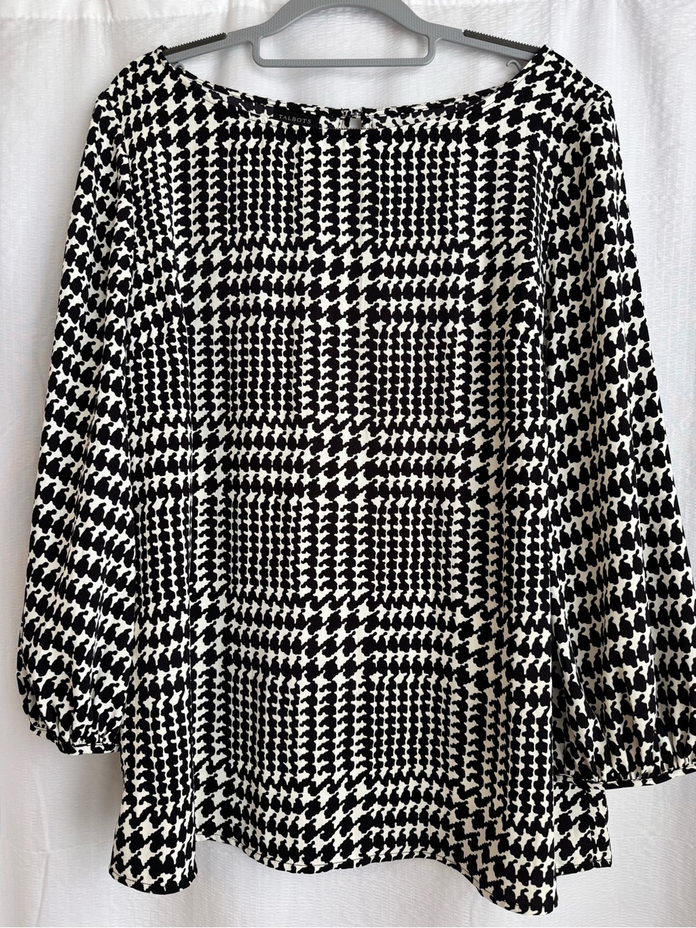 Talbots Houndstooth Blouson Sleeve Boatneck Blouse